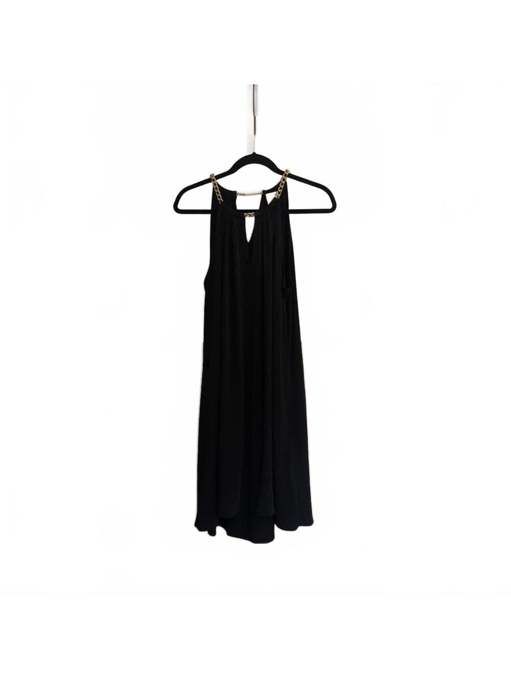Michael Michael Kors Women's Large Black Halter Dress Gold Chain Detail